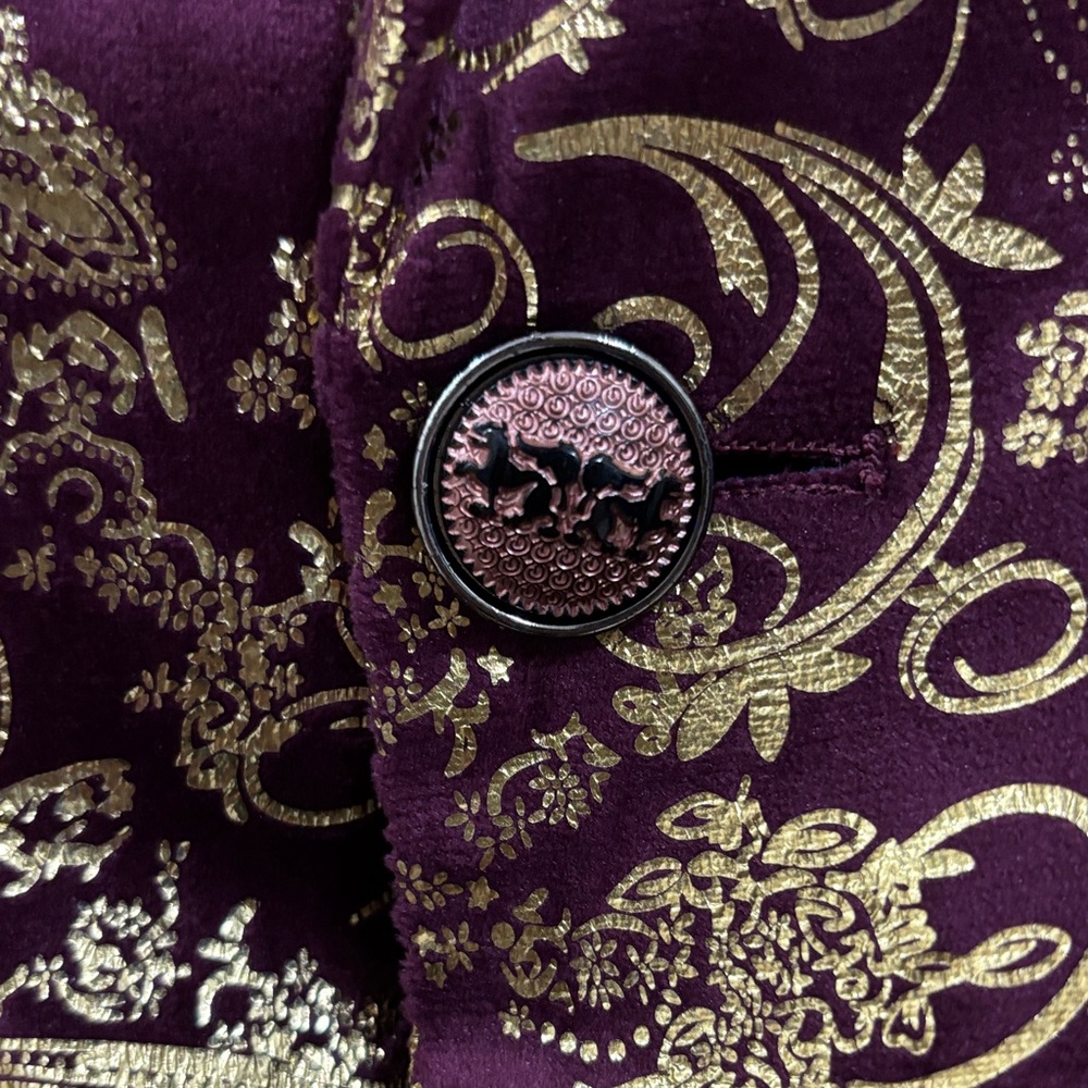 Gold and Burgundy Velvet Paisley Blazer - Picture 13 of 14
